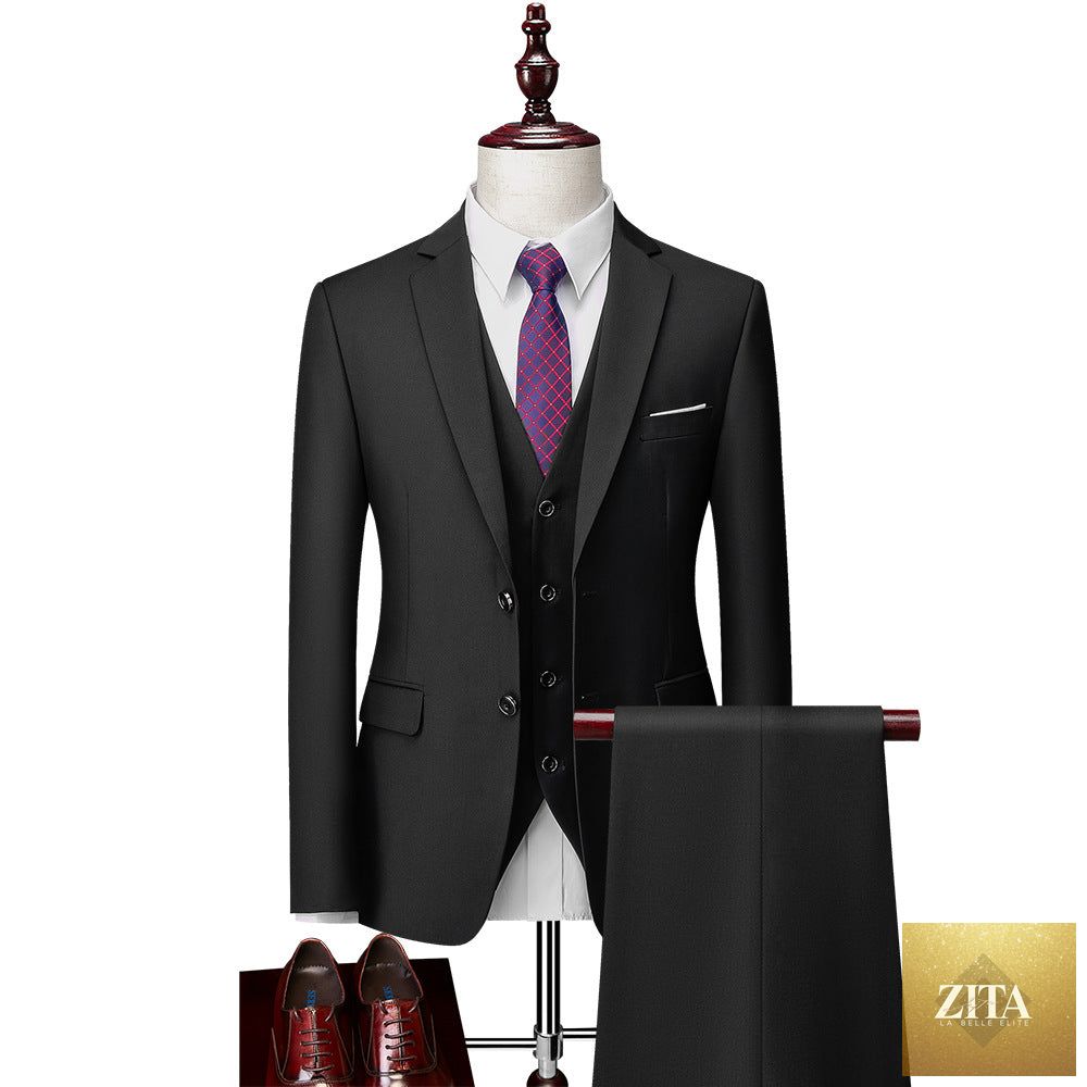 Zita La Belle Elite men's 3-piece suit with jacket, pants, and vest, ideal for business formal occasions.