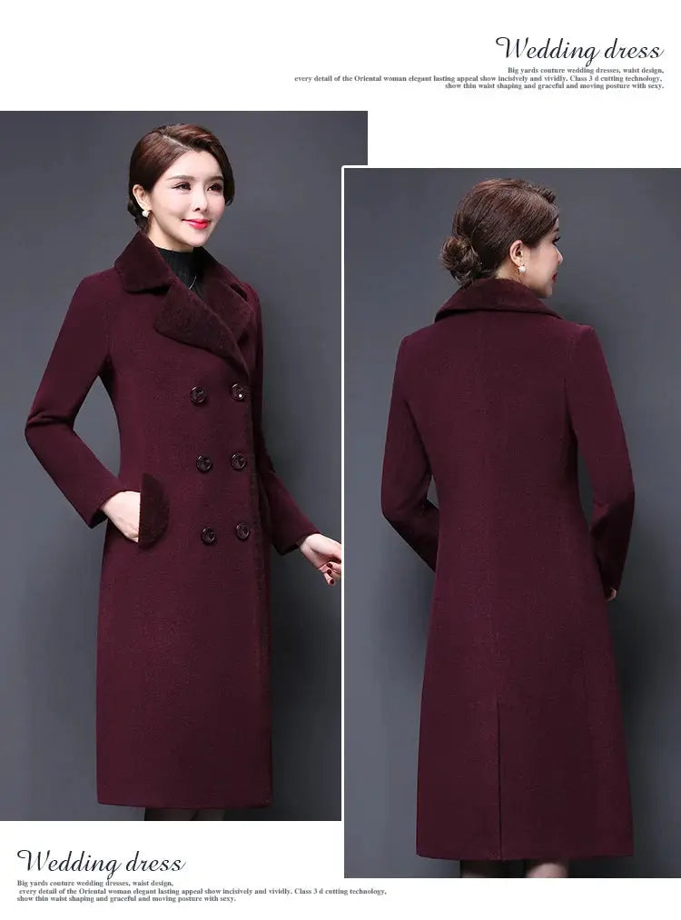 M-5XL Women Wool Blends Coat Autumn Winter 2025 Fashion Mother Thicken Cashmere Collar Long Jacket Slim Tops Outerwear Female ZITA LA BELLE ÉLITE