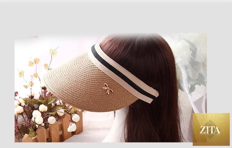 Vintage Women's Sun Hats Handmade Straw Visor Caps Fashionable Adult Sun Beach Top Hats Cute Bowknot Design Fashion Summer Women's Casual Caps Straw Hats Parent-Child Summer Hat Empty Top Beach Hat