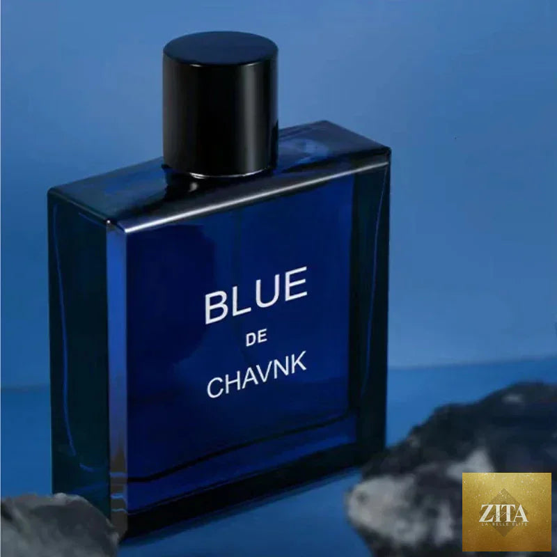 Men's Blue Oud Cologne perfume bottle, 100ml, showcasing the sleek design of SMinvite, LLC's Blue Oud fragrance for men.