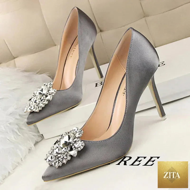 Rhinestone women pumps with stiletto heels and high heels, stylish women's shoes by SMinvite, LLC, showcasing elegant design and sparkle.