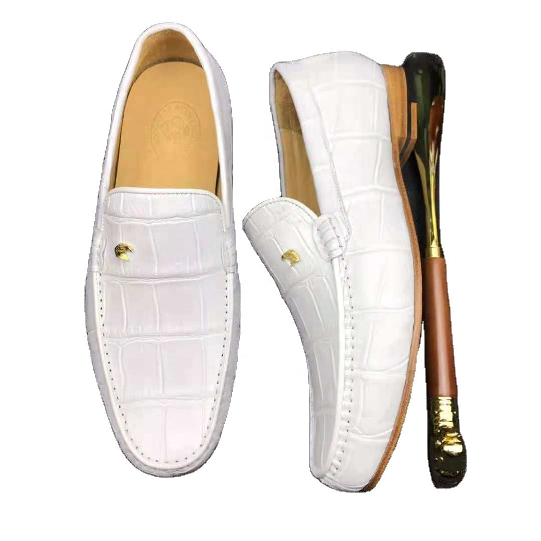 White Crocodile Leather Loafers Handmade Dress Shoes Men's