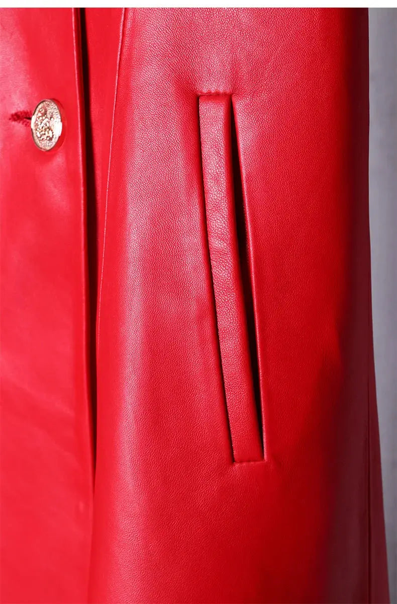 Lautaro Autumn Long Skirted Red Black Faux Leather Trench Coat for Women Double Breasted Elegant Luxury Fashion 4xl 5xl 6xl 7xl ZITA LA BELLE ÉLITE