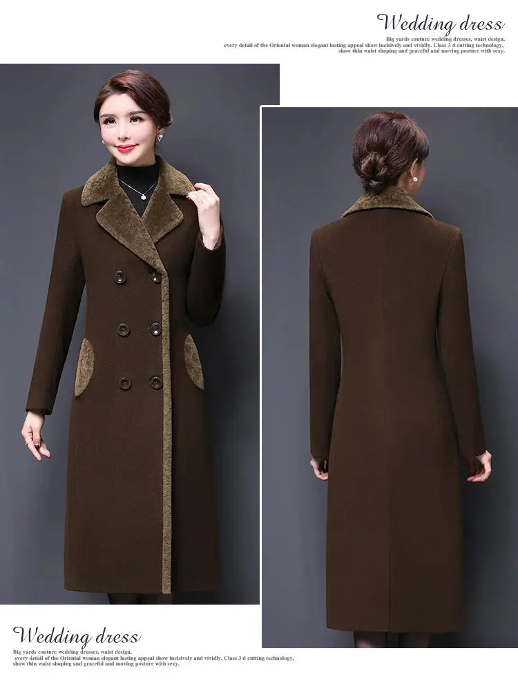 M-5XL Women Wool Blends Coat Autumn Winter 2025 Fashion Mother Thicken Cashmere Collar Long Jacket Slim Tops Outerwear Female ZITA LA BELLE ÉLITE