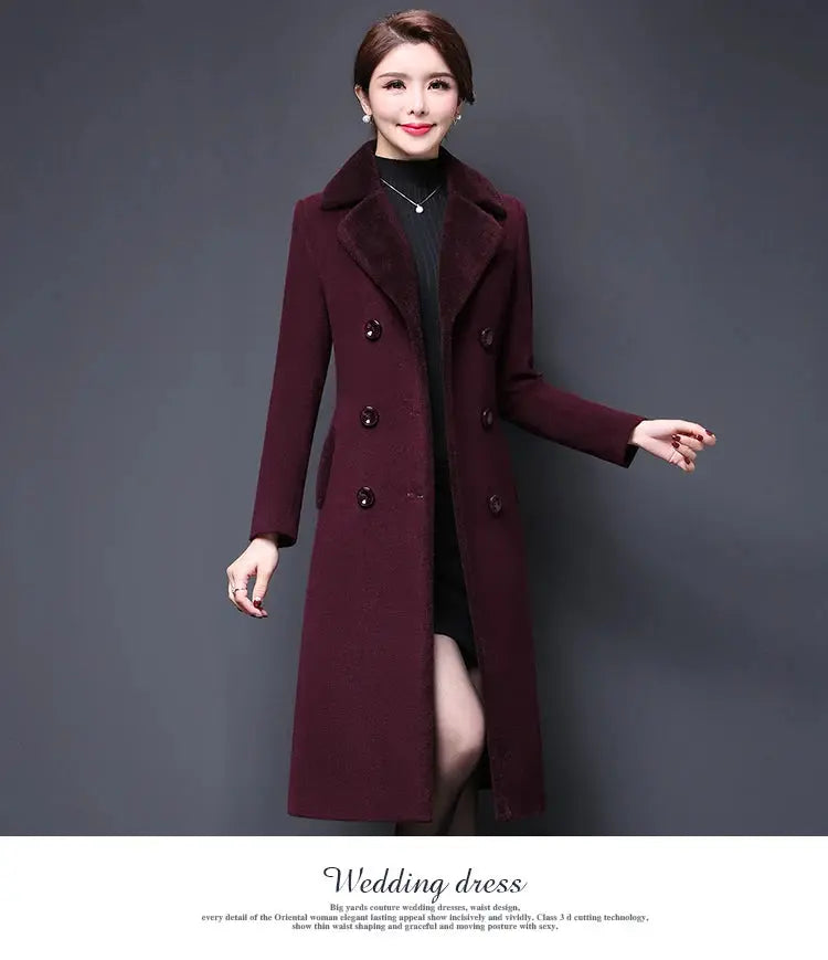 M-5XL Women Wool Blends Coat Autumn Winter 2025 Fashion Mother Thicken Cashmere Collar Long Jacket Slim Tops Outerwear Female ZITA LA BELLE ÉLITE