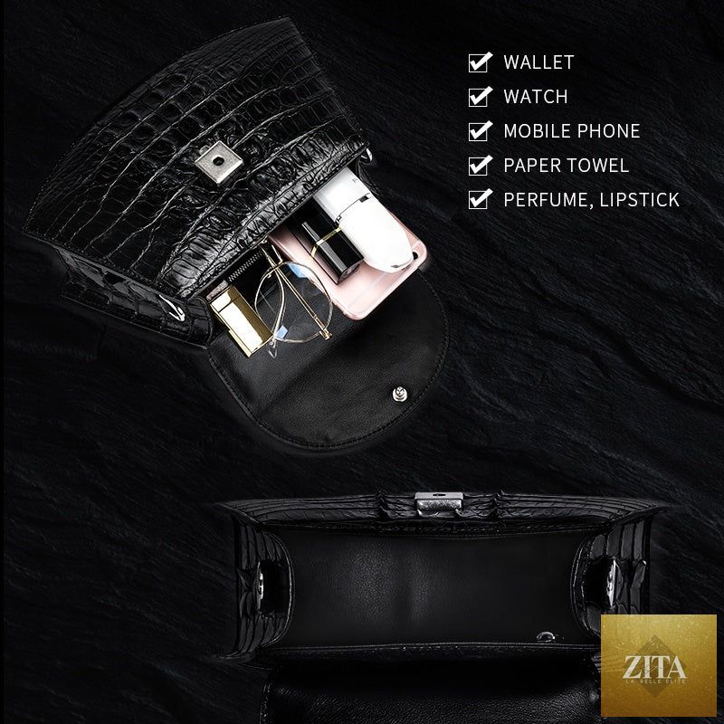 Luxury women's crocodile leather handbag by donjohnbyvictoriacharles, showcasing a textured crocodile skin design and elegant shape.