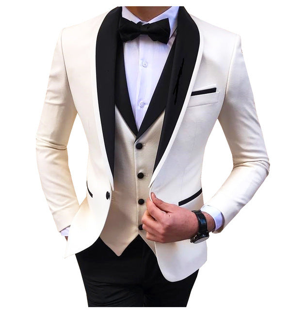 Donjohnbyvictoriacharles men's 3-piece slim fit formal wedding suit, featuring a tailored jacket, vest, and matching trousers.