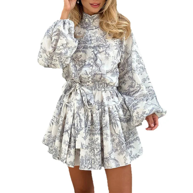Women's Elegant and Fashionable Long Sleeved Printed Dress