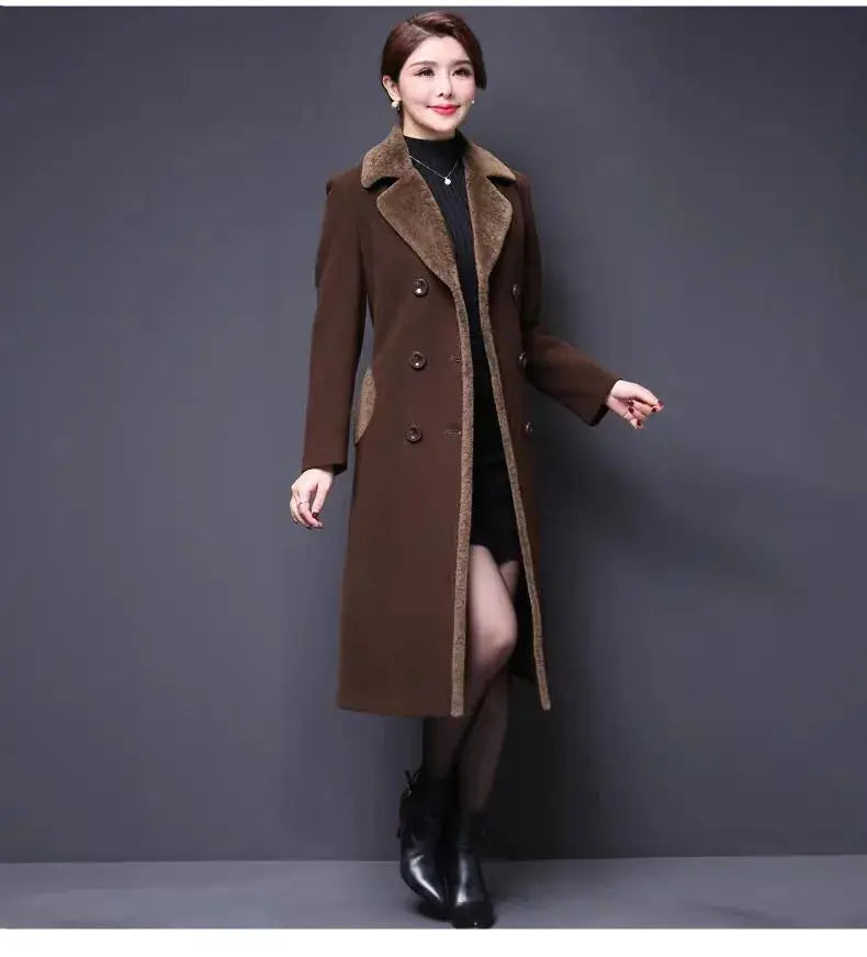 M-5XL Women Wool Blends Coat Autumn Winter 2025 Fashion Mother Thicken Cashmere Collar Long Jacket Slim Tops Outerwear Female ZITA LA BELLE ÉLITE