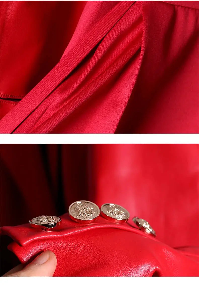 Lautaro Autumn Long Skirted Red Black Faux Leather Trench Coat for Women Double Breasted Elegant Luxury Fashion 4xl 5xl 6xl 7xl ZITA LA BELLE ÉLITE