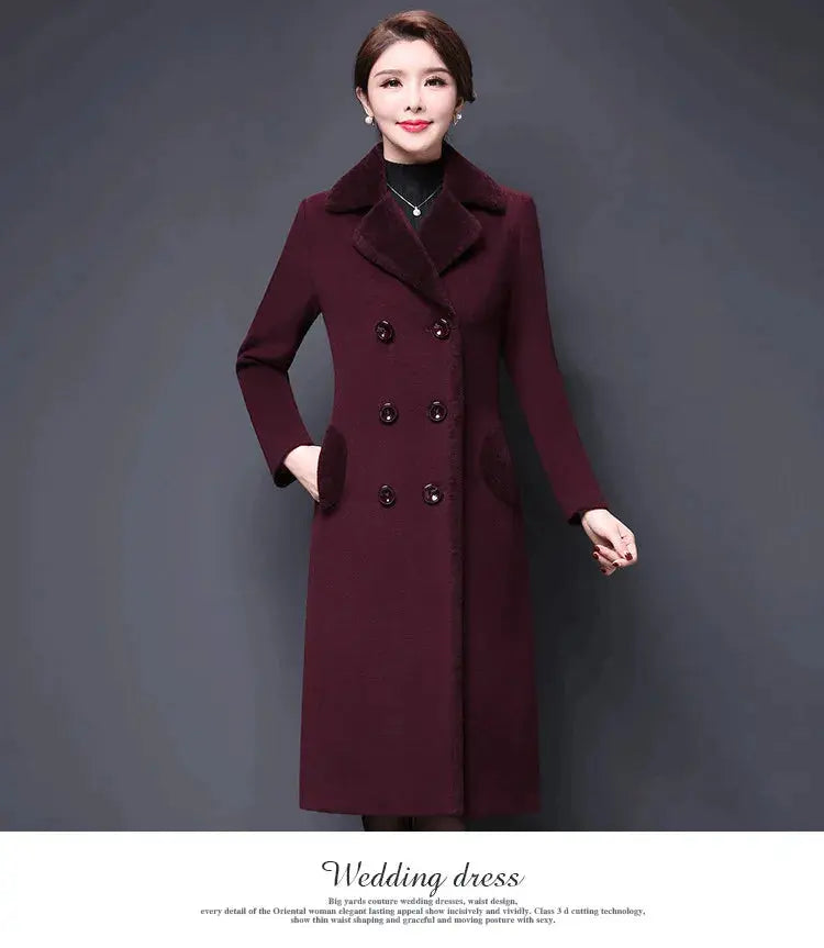 M-5XL Women Wool Blends Coat Autumn Winter 2025 Fashion Mother Thicken Cashmere Collar Long Jacket Slim Tops Outerwear Female ZITA LA BELLE ÉLITE