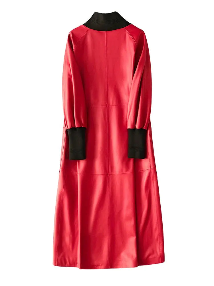 Nerazzurri Spring Autumn Loose Long Leather Trench Coat for Women with V Neck Raglan Sleeve Pockets Luxury Designer Clothes 2022 ZITA LA BELLE ÉLITE