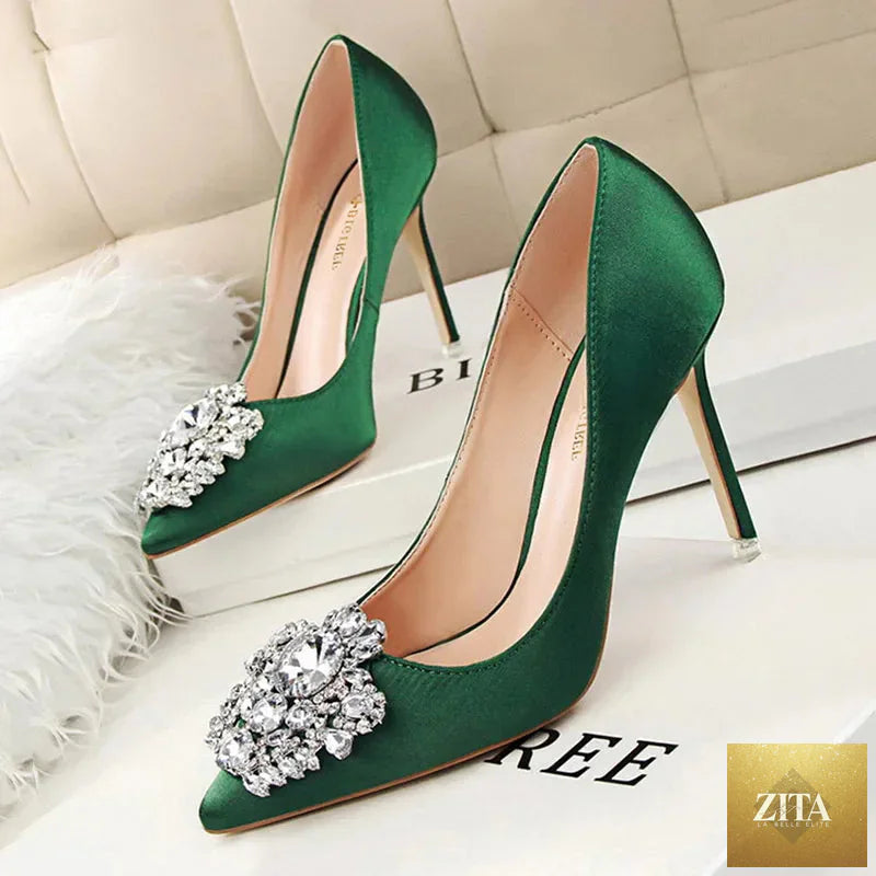 Shiny rhinestone women pumps with stiletto heels and high-heeled design, featuring a sexy, elegant style perfect for formal occasions