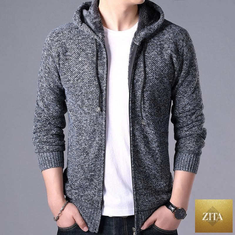 Stevvex men's winter jacket, warm casual fleece jacket with slim fit, lightweight hooded design, solid color, soft and stylish.