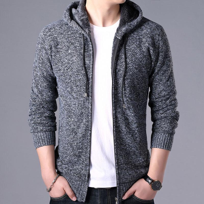 Stevvex men's warm slim fit fleece jacket with hood, solid color, casual and business style, perfect for autumn and winter.