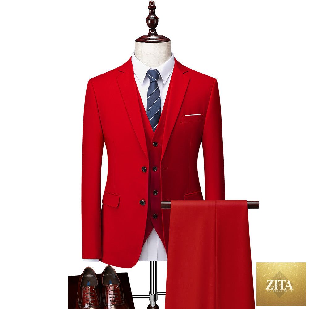 Zita La Belle Elite men's 3-piece suit with jacket, pants, and vest in classic formal business style.