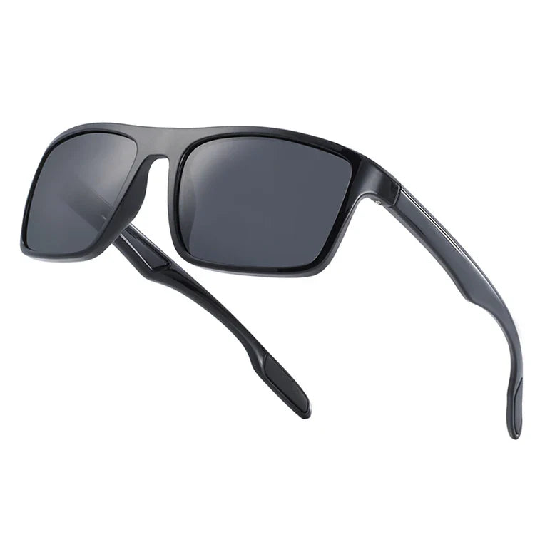Stevvex BARCURTR90 ultralight polarized men's vintage square sunglasses with UV400 protection, summer eyewear, black frame, reflection on lenses