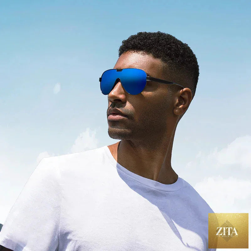 Stevvex BARCUR men's polarized sunglasses with stainless steel frame and UV400 protection, special-shaped eyewear for men.