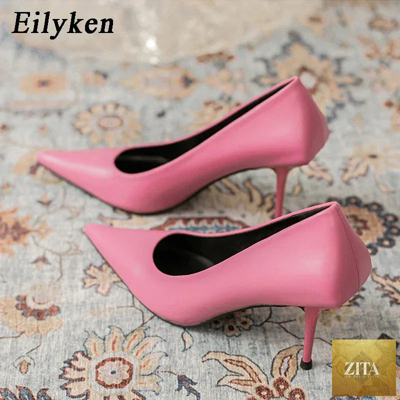 Green high heels pumps for women with pointed toes, slip-on style, elegant design, suitable for prom, wedding, or formal occasions.