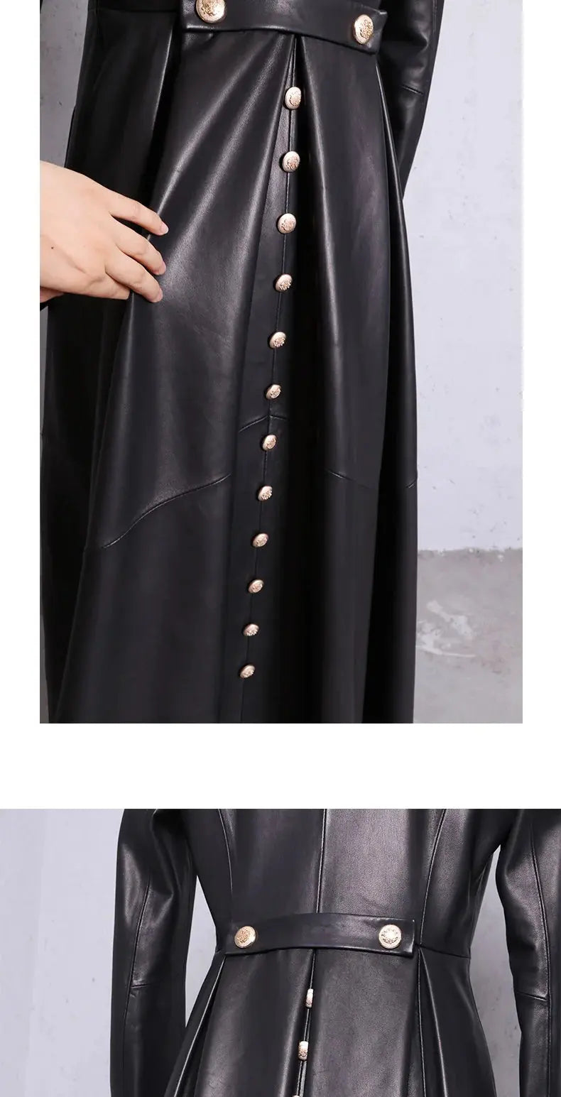 Lautaro Autumn Long Skirted Red Black Faux Leather Trench Coat for Women Double Breasted Elegant Luxury Fashion 4xl 5xl 6xl 7xl ZITA LA BELLE ÉLITE