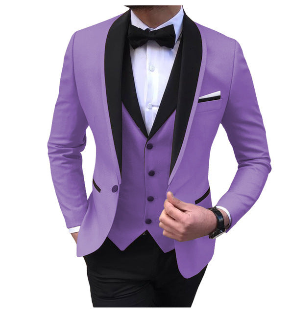 Slim fit men's suit set with jacket, trousers, and vest from donjohnbyvictoriacharles, ideal for formal weddings and events.