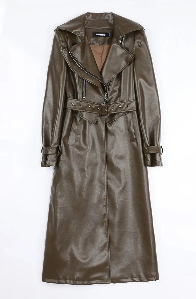 Nerazzurri Spring Runway White Long Leather Trench Coat for Women Long Sleeve Elegant Luxury fashion Womens Coats 2021 Designer ZITA LA BELLE ÉLITE