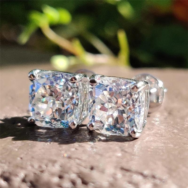 Cushion Square Cubic Zirconia 14K Gold Stud Earrings. 635E208K