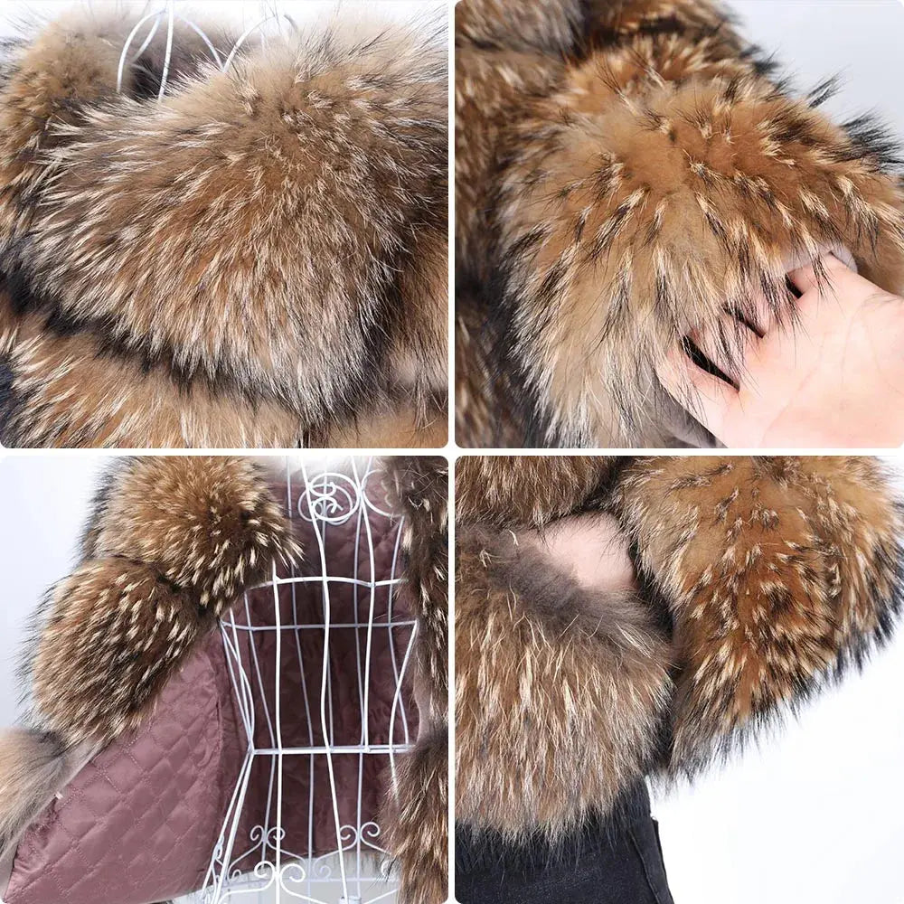 MAOMAOKONG Super Hot Winter Women Luxury Thick Real Raccoon Fur Coat Natural Fox Fur Jacket Plus Size Furry Jackets Female Vest ZITA LA BELLE ÉLITE