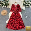 Women V-neck tunic midi dress by Trendy Attic Store01, slim fit casual style, lightweight fabric, worn as a chic everyday outfit.