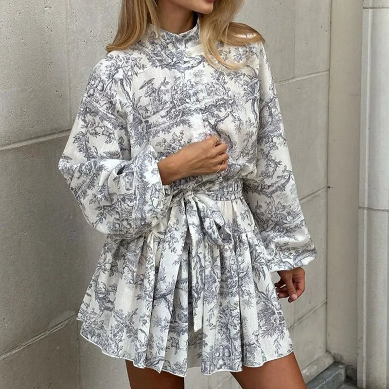 Women's Elegant and Fashionable Long Sleeved Printed Dress