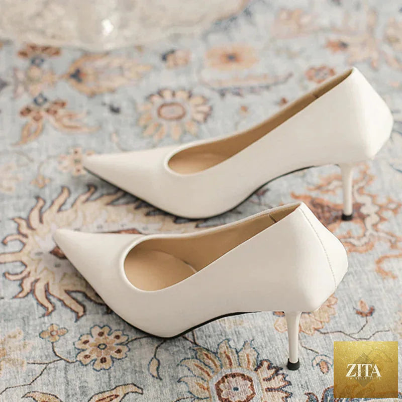 Zita La Belle Elite green high heel pumps for women, pointed toe slip-on shoes, elegant for prom, wedding, or formal occasions.
