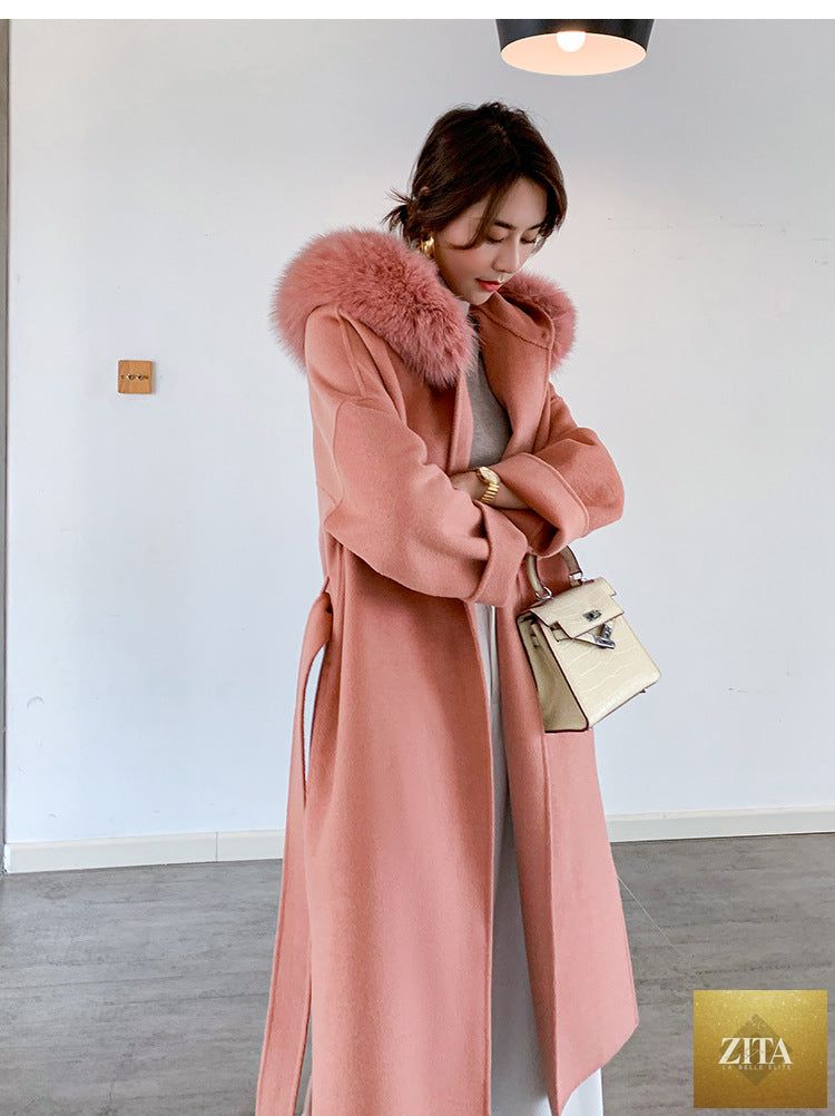 Women's cashmere coat with a luxurious fox fur collar by Zita La Belle Elite, showcasing elegant winter outerwear.