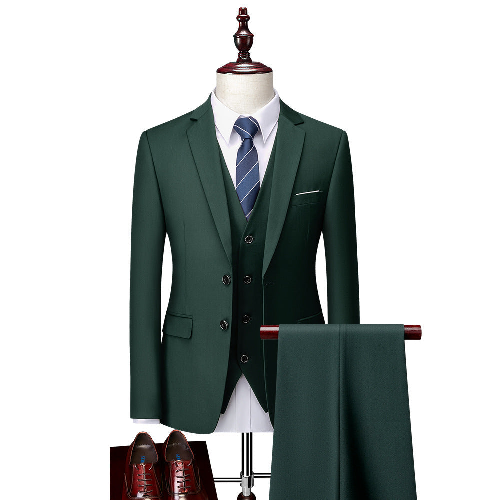 Donjohnbyvictoriacharles 3-piece men's suit with jacket, pants, and vest in formal business style, shown on a mannequin.