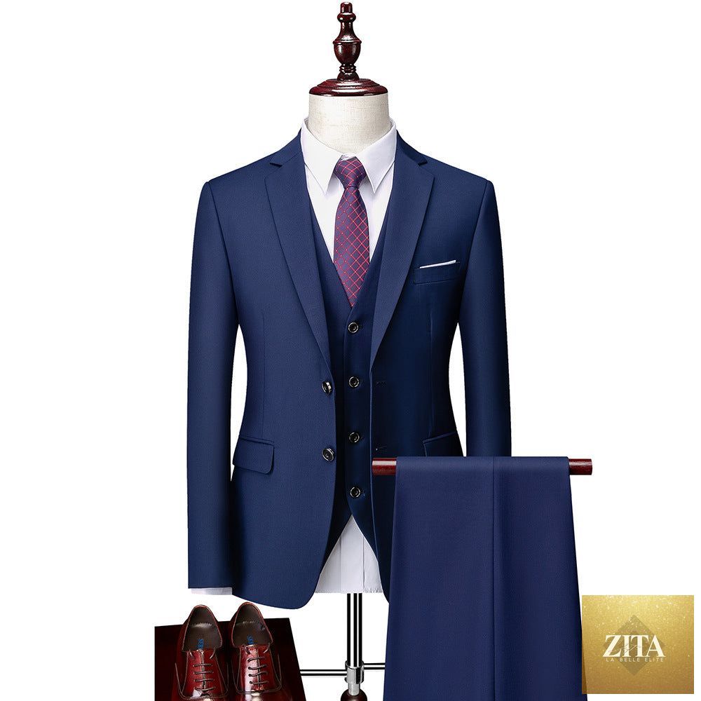Zita La Belle Elite men's 3-piece suit with jacket, pants, and vest, ideal for business formal attire, shown in the image.