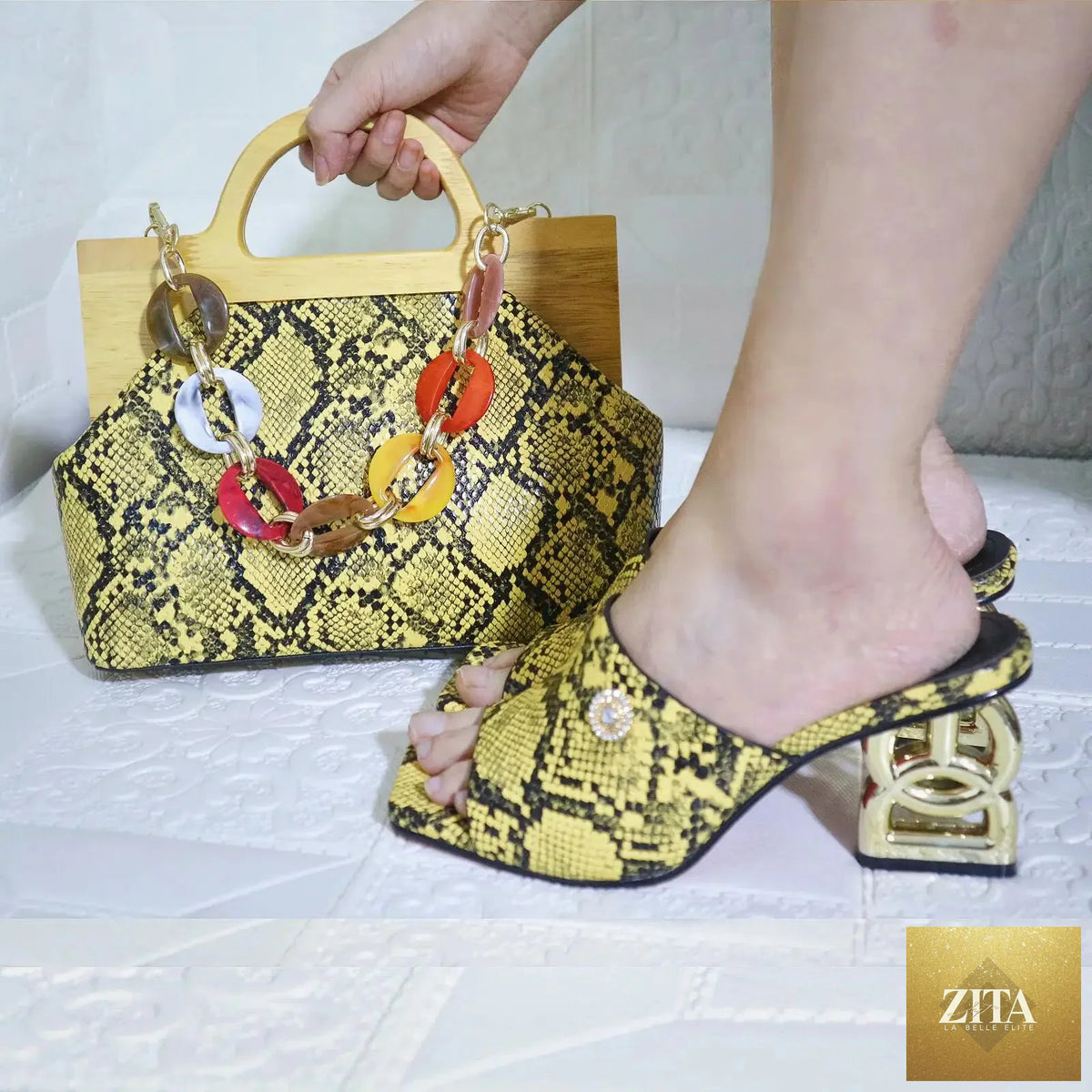 Elegant matching women's shoes and bag set by EdleessFashion, featuring luxurious design and stylish accessories.