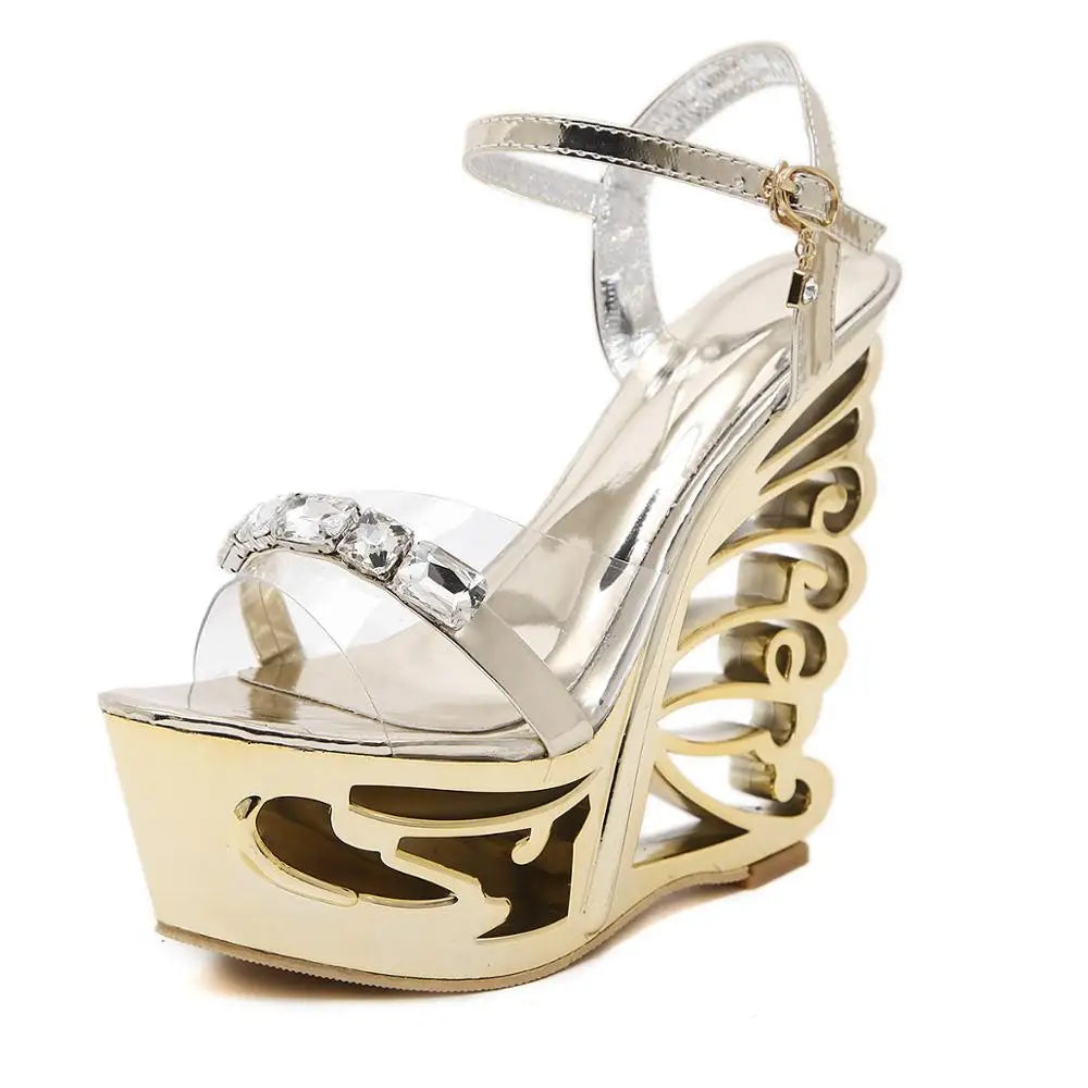PU leather Strange Style Platform Sandals Women customized Heel Wedges Shoes Big Size Rivet High Heel Gladiator Sandals