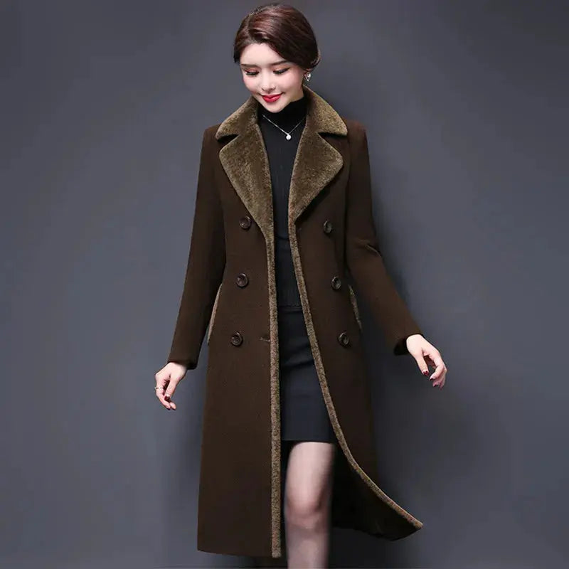 M-5XL Women Wool Blends Coat Autumn Winter 2025 Fashion Mother Thicken Cashmere Collar Long Jacket Slim Tops Outerwear Female ZITA LA BELLE ÉLITE