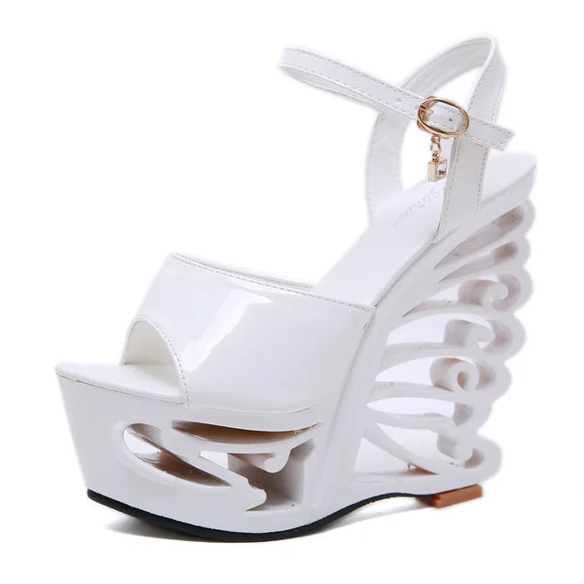 PU leather Strange Style Platform Sandals Women customized Heel Wedges Shoes Big Size Rivet High Heel Gladiator Sandals