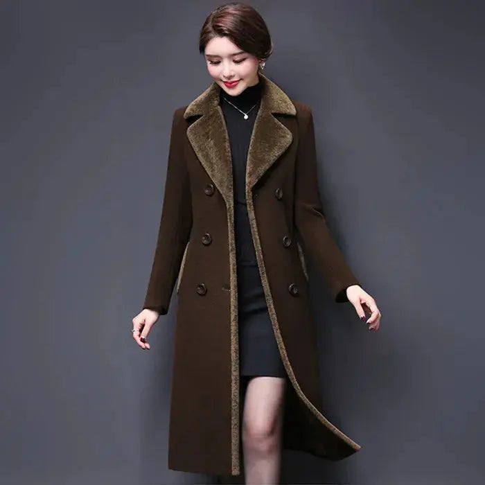 M-5XL Women Wool Blends Coat Autumn Winter 2025 Fashion Mother Thicken Cashmere Collar Long Jacket Slim Tops Outerwear Female ZITA LA BELLE ÉLITE