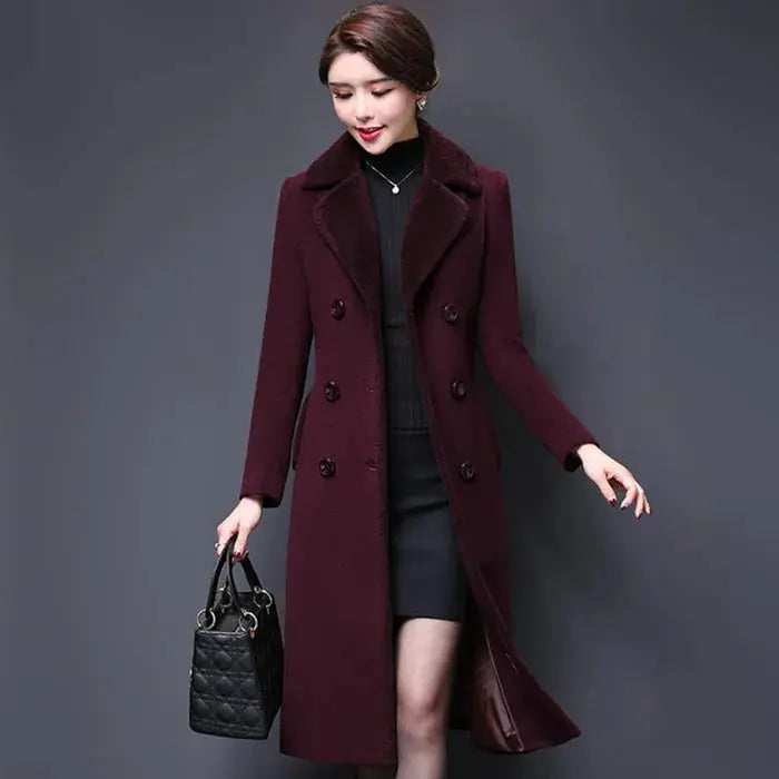 M-5XL Women Wool Blends Coat Autumn Winter 2025 Fashion Mother Thicken Cashmere Collar Long Jacket Slim Tops Outerwear Female ZITA LA BELLE ÉLITE
