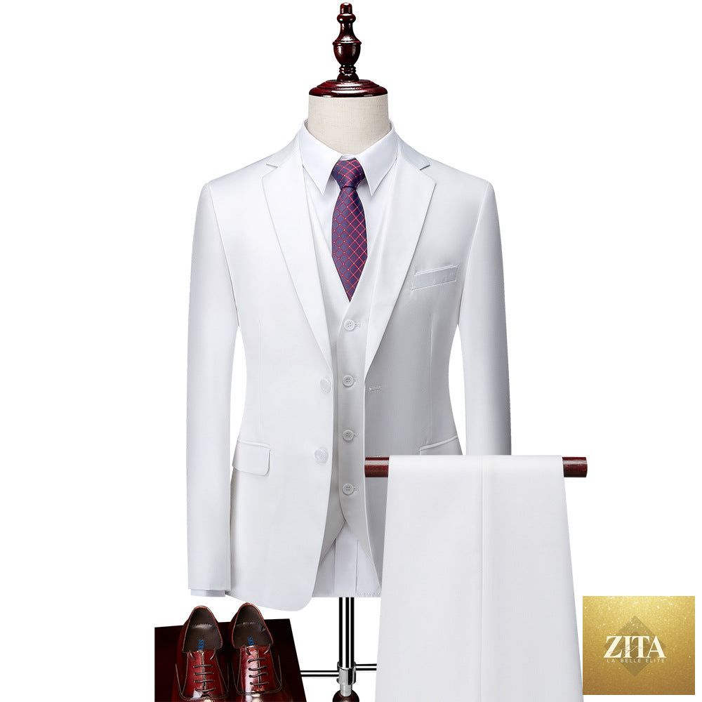 Zita La Belle Elite men's 3-piece suit with jacket, pants, and vest in classic formal business style.