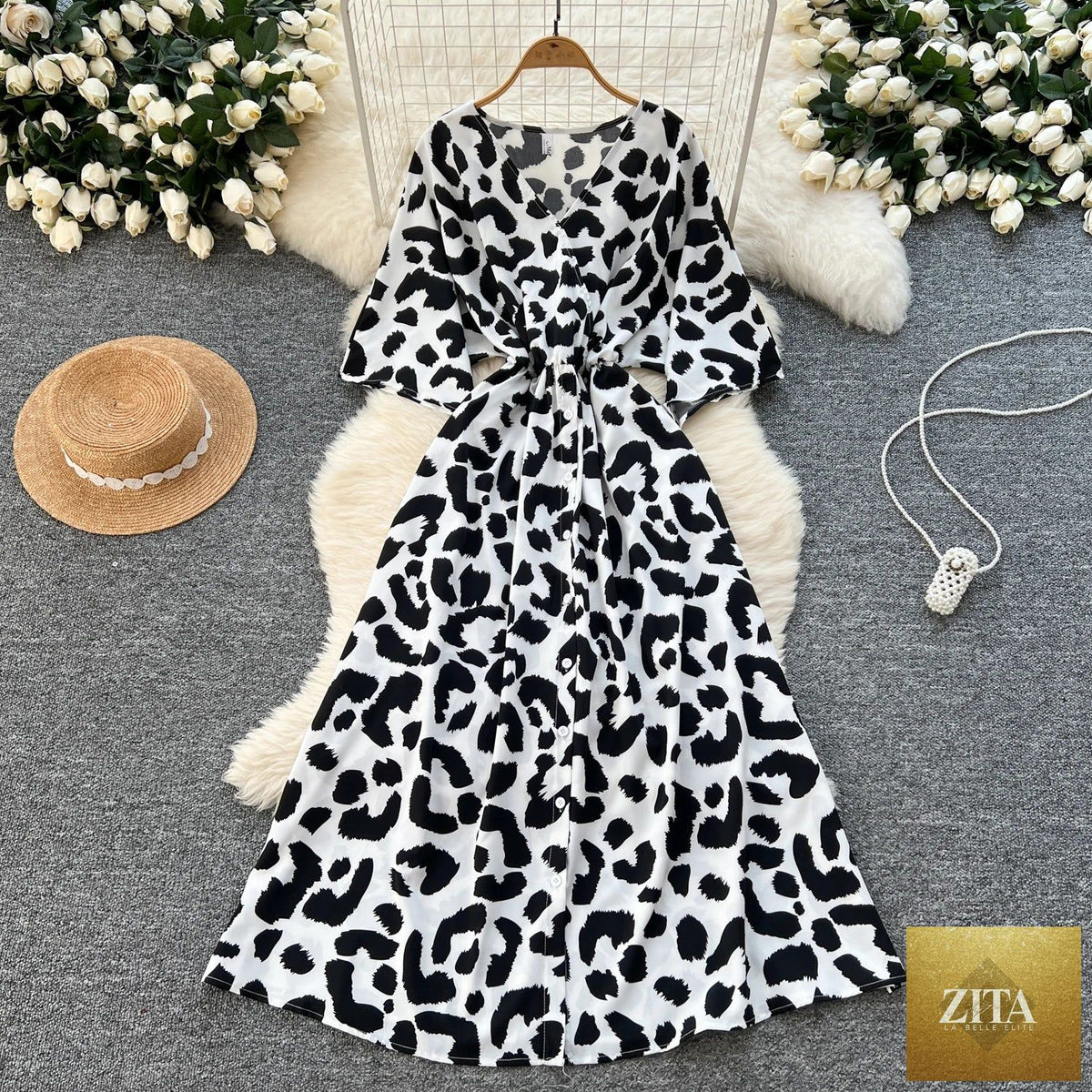 V-neck slim casual midi dress for women by Trendy Attic Store01, featuring a comfortable fit and stylish design.