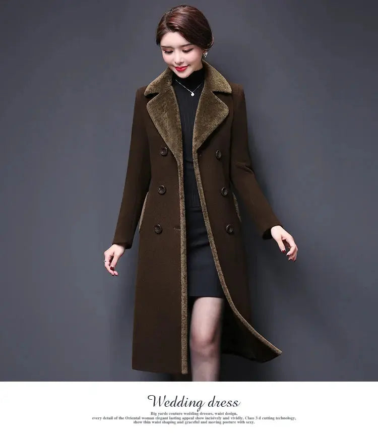 M-5XL Women Wool Blends Coat Autumn Winter 2025 Fashion Mother Thicken Cashmere Collar Long Jacket Slim Tops Outerwear Female ZITA LA BELLE ÉLITE