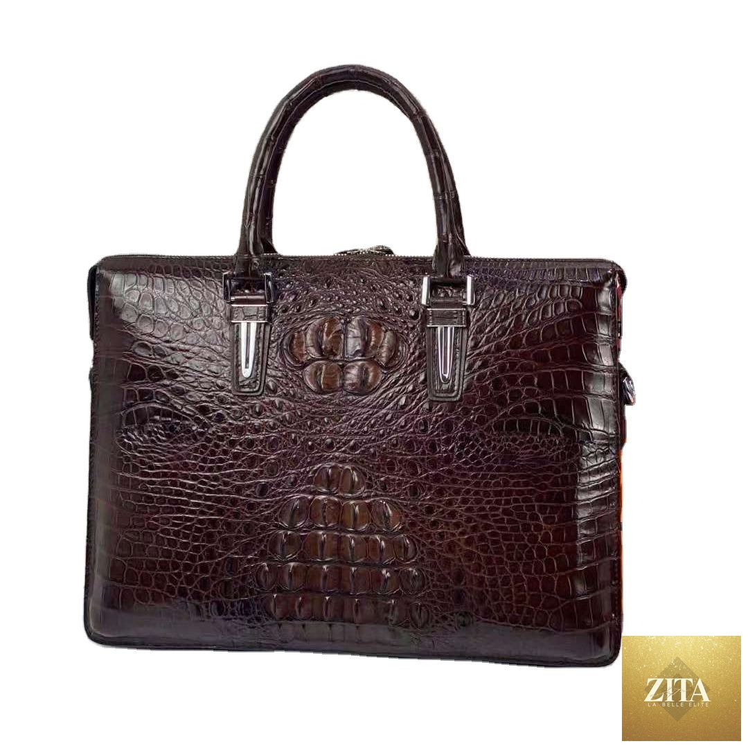Luxury crocodile leather laptop messenger bag for men by Zita La Belle Elite, features sleek design and premium craftsmanship.