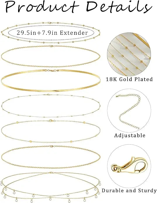 8Pcs Waist Chain 18K Gold Plated Belly Belt Chains Sexy Bikini Beaded Sequin CZ Coin Body Chain Jewelry Accessories Adjustable