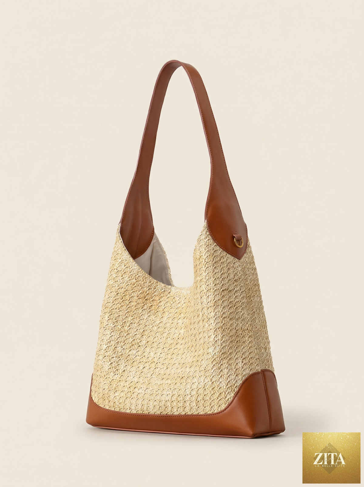 LINTICO artisanal handwoven straw colorblock bucket bag with shoulder strap, perfect for summer beach and coastal style.