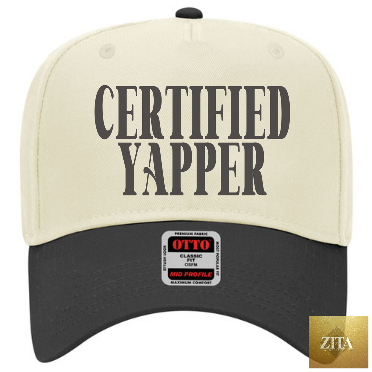 Certified Yapper Trucker Hat by Hey Jude Graphic Tees featuring a structured baseball cap style with mesh back panels.