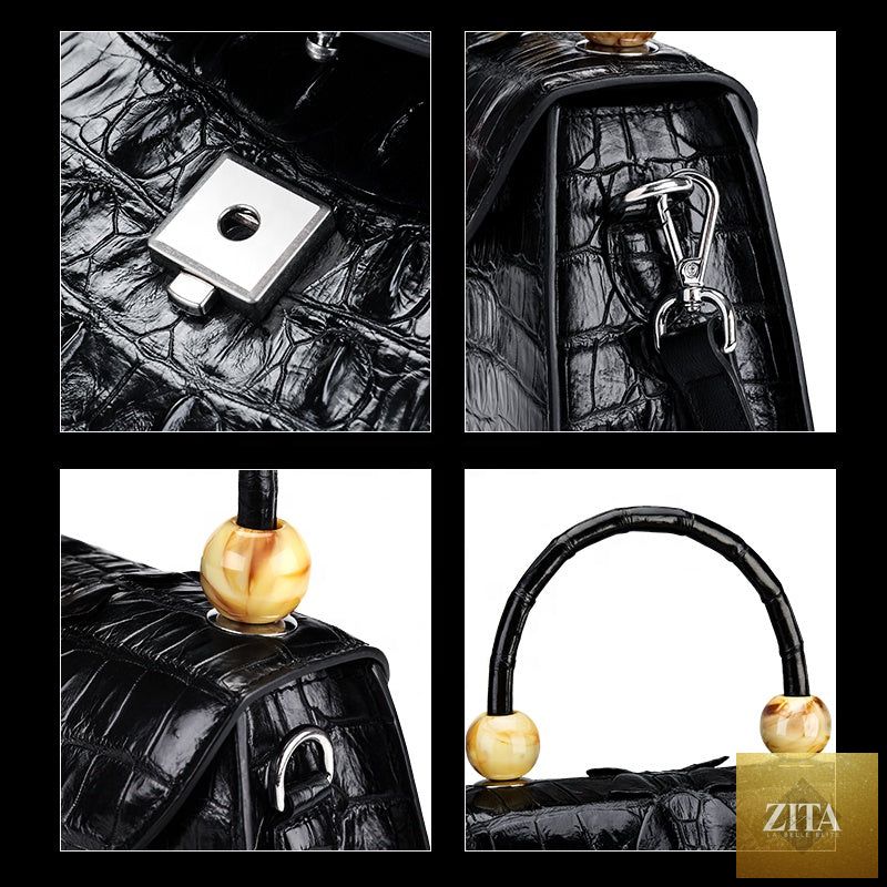 Luxury women's crocodile leather handbag by donjohnbyvictoriacharles, showcasing elegant textured crocodile pattern and stylish design.