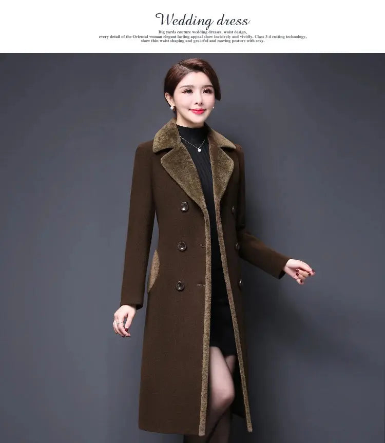 M-5XL Women Wool Blends Coat Autumn Winter 2025 Fashion Mother Thicken Cashmere Collar Long Jacket Slim Tops Outerwear Female ZITA LA BELLE ÉLITE