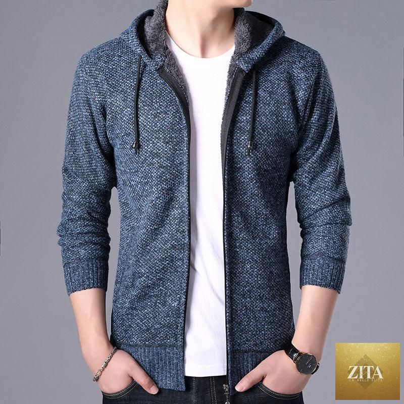 Stevvex men's winter jacket featuring a slim fit fleece design, hooded, solid color, warm, casual, and lightweight for cold weather.